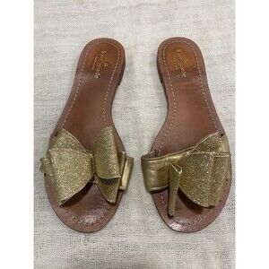 Kate Spade Gold Glitter Slides Sandals Bow Size 9.5